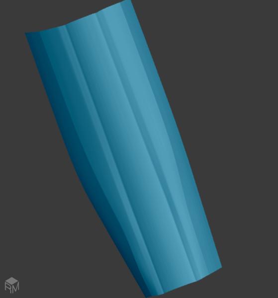 A picture of a blue 3D model of a piece of forearm armour.